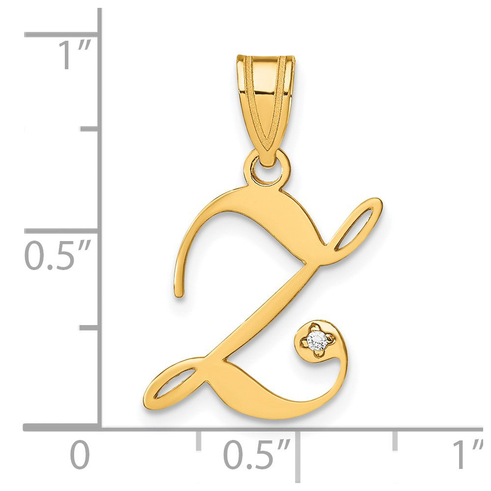 Gold Script Letter Z Initial Pendant with Diamond - Model YC252Z - Charlie & Co. Jewelry