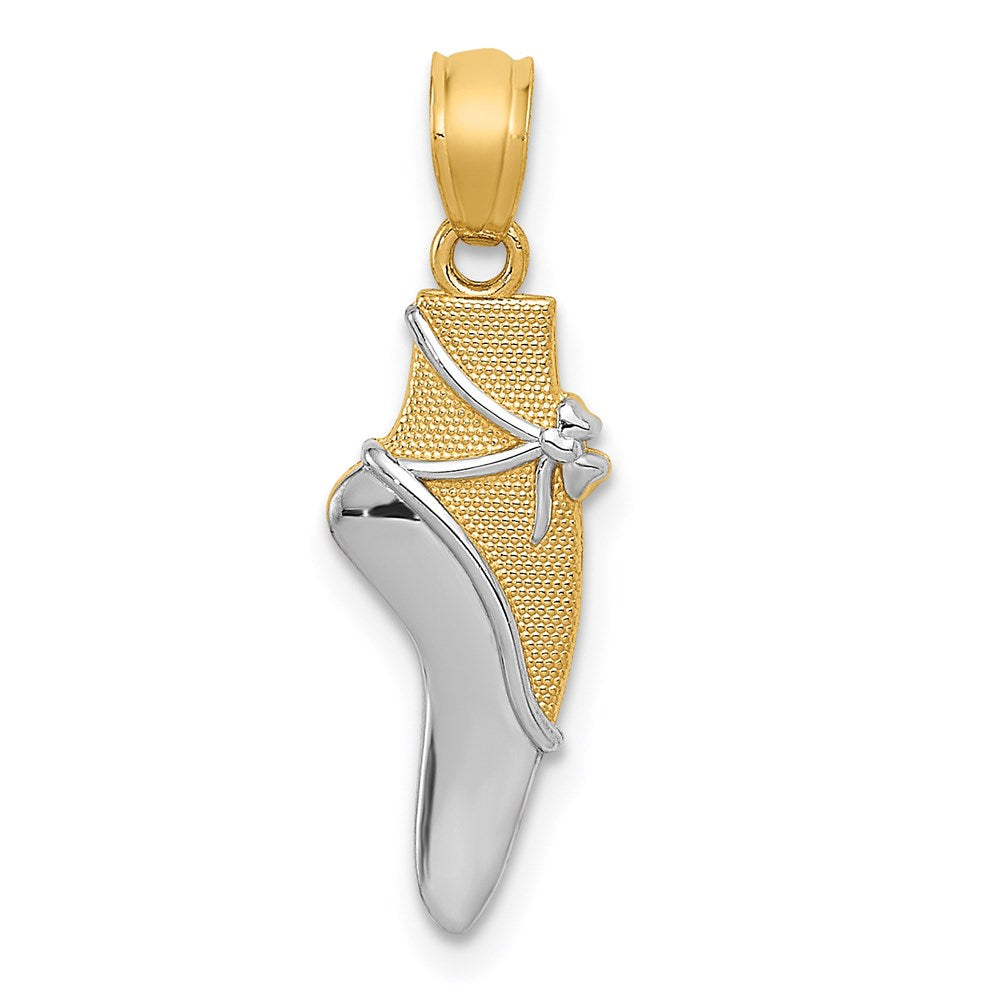 14K Gold with Rhodium Ballet Shoe Pendant - Charlie & Co. Jewelry