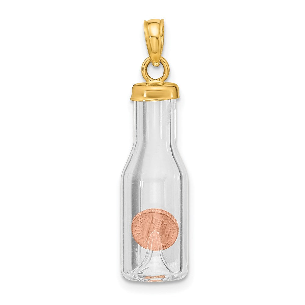 14K Gold 3D Mini Penny in Glass Bottle Pendant - Charlie & Co. Jewelry