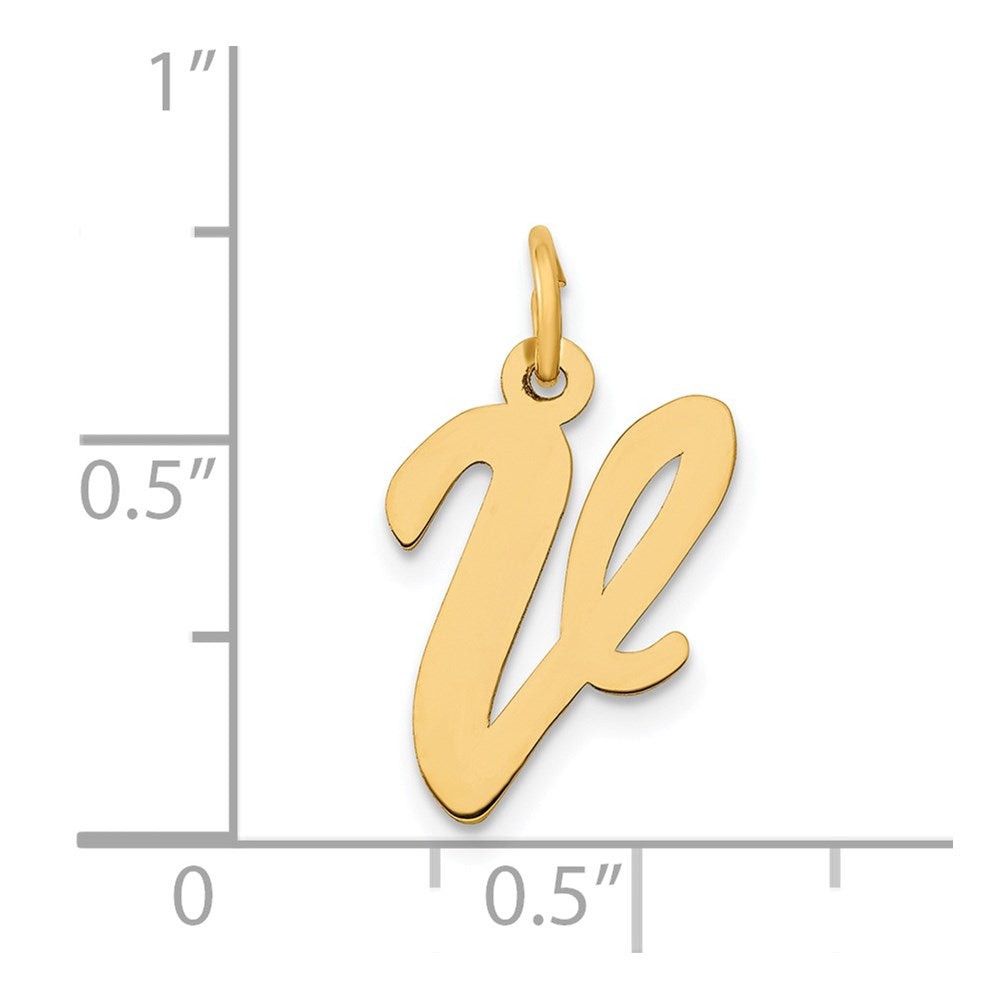 14K Gold Script Letter "V" Initial Pendant - Charlie & Co. Jewelry