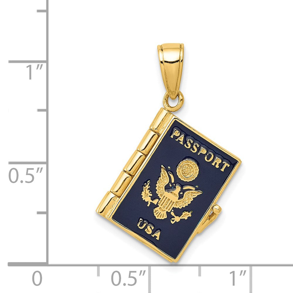 14K Gold Enamel 3D Passport Opens Pendant - Charlie & Co. Jewelry