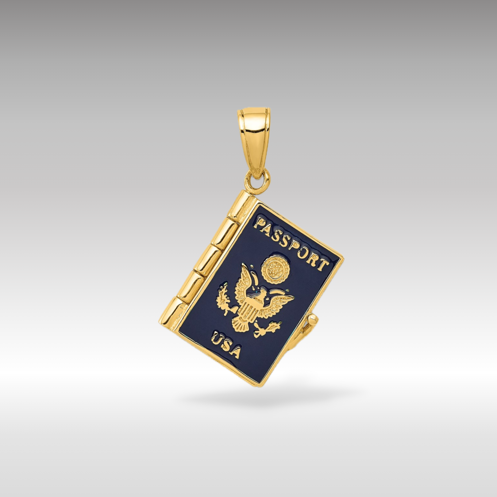 14K Gold Enamel 3D Passport Opens Pendant - Charlie & Co. Jewelry