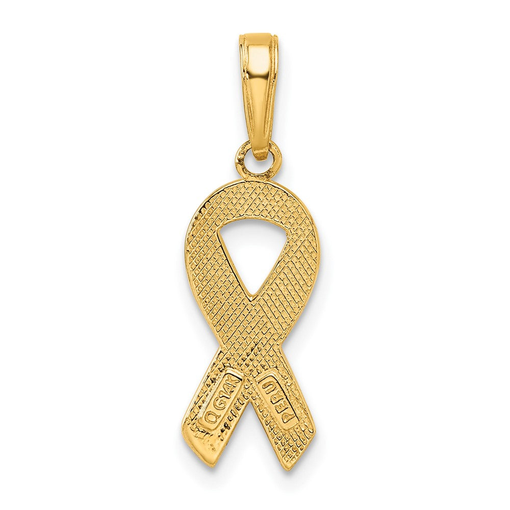 14K Gold Pink Enameled Awareness Ribbon Necklace Pendant - Charlie & Co. Jewelry