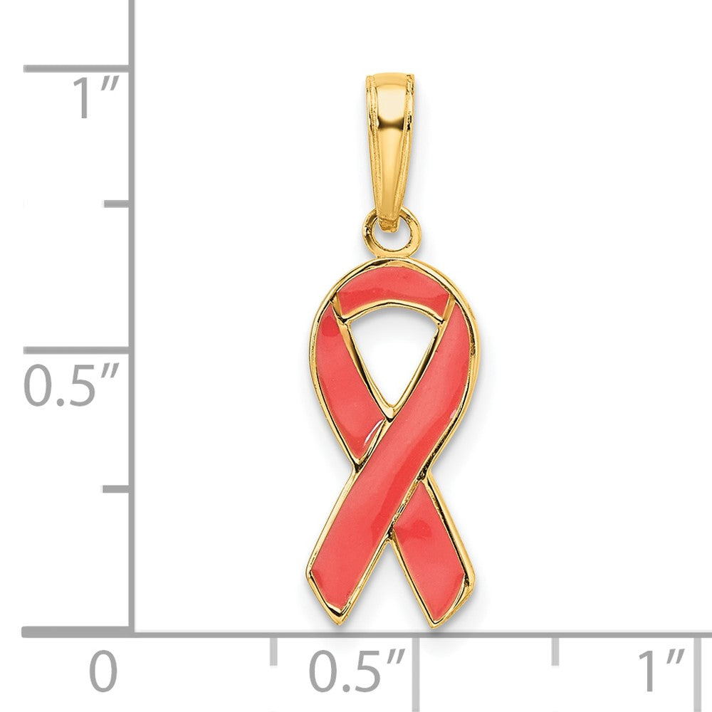 14K Gold Pink Enameled Awareness Ribbon Necklace Pendant - Charlie & Co. Jewelry