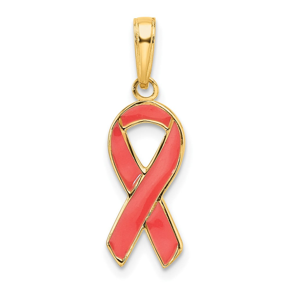 14K Gold Pink Enameled Awareness Ribbon Necklace Pendant - Charlie & Co. Jewelry