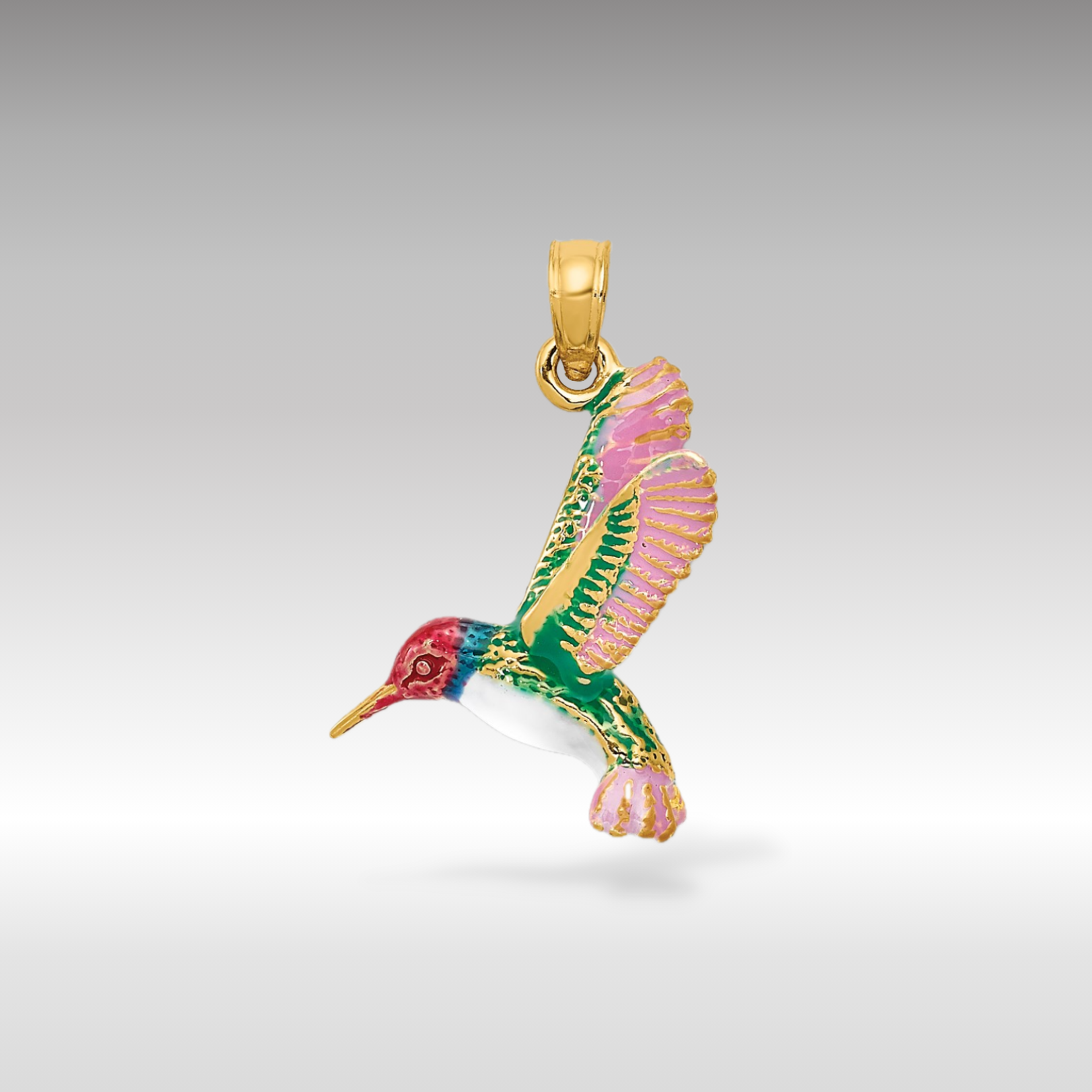 14K Gold Enameled 3D Hummingbird Pendant - Charlie & Co. Jewelry