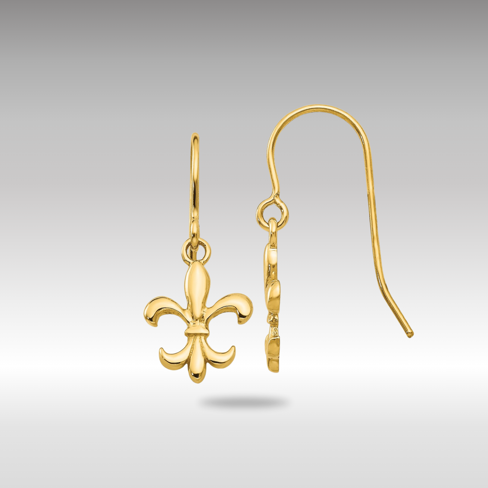 Gold Fleur de lis Dangle Earrings - Model YE1677 - Charlie & Co. Jewelry