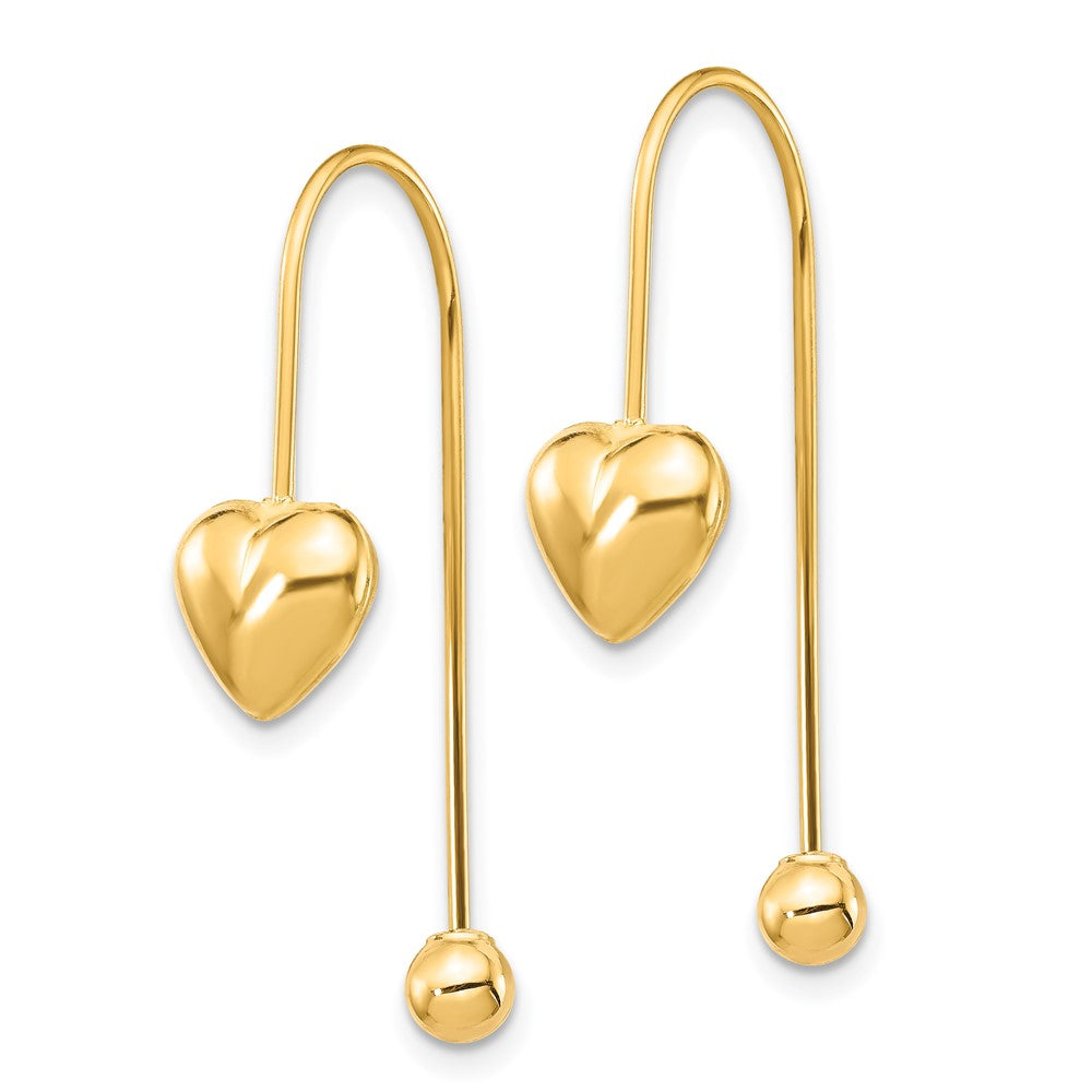 Gold Puffed Heart with Screw End Threader Earrings - Model YE1894 - Charlie & Co. Jewelry