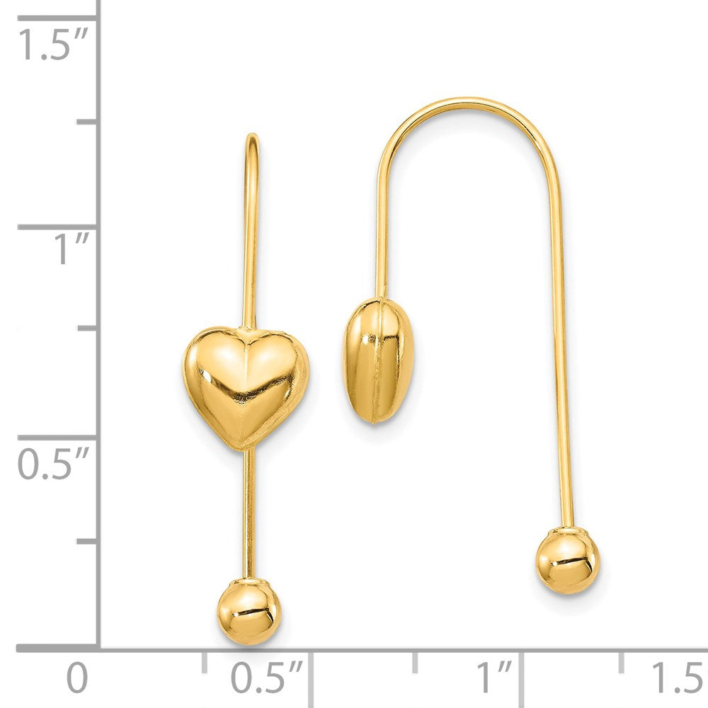 Gold Puffed Heart with Screw End Threader Earrings - Model YE1894 - Charlie & Co. Jewelry