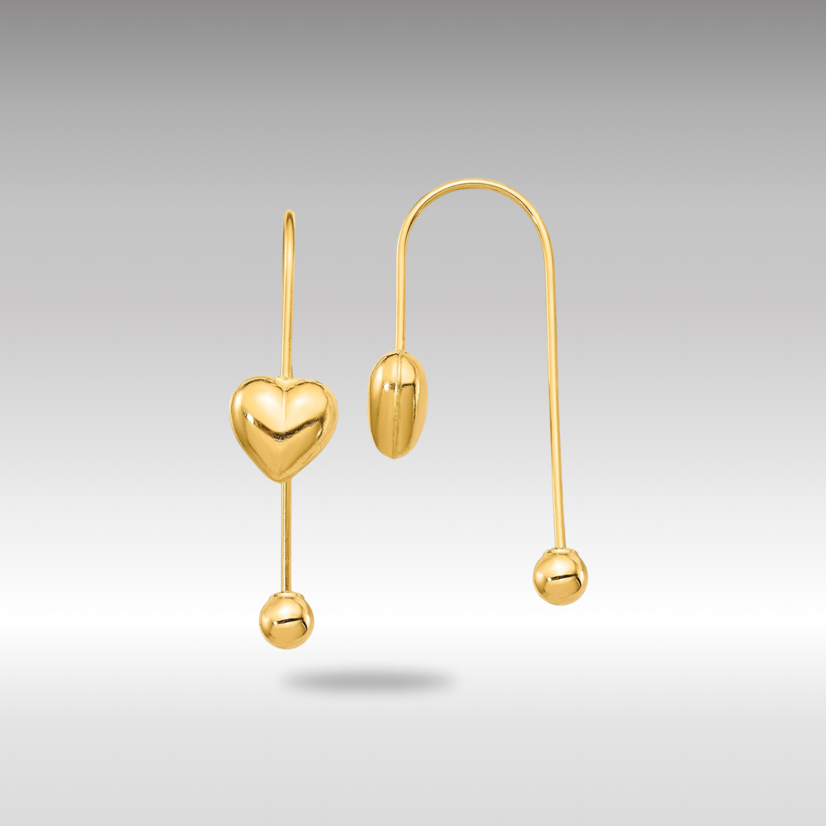 Gold Puffed Heart with Screw End Threader Earrings - Model YE1894 - Charlie & Co. Jewelry