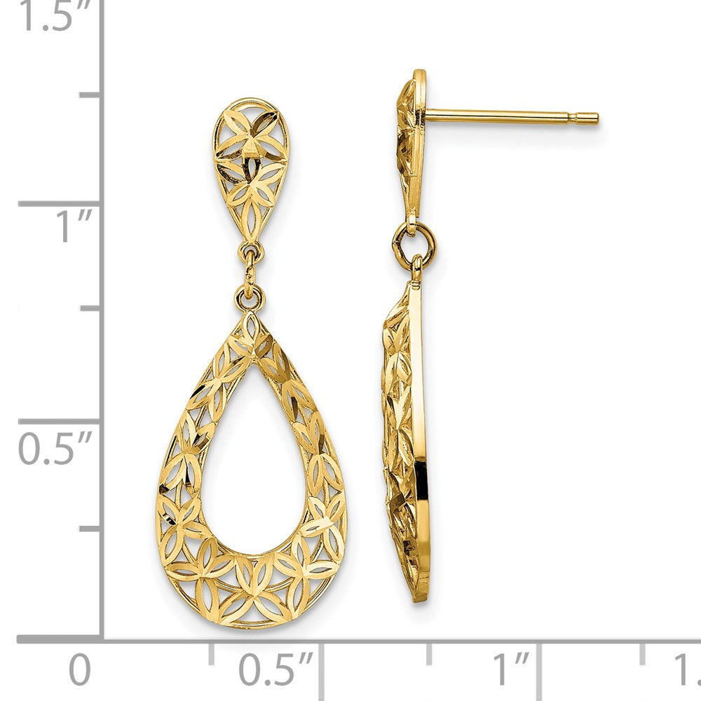 Gold Diamond Cut Dangle Post Earrings - Model YE1934 - Charlie & Co. Jewelry