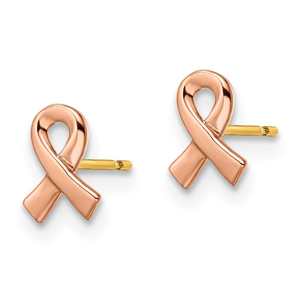 Rose Gold Awareness Ribbon Post Earrings - Model YE2020 - Charlie & Co. Jewelry