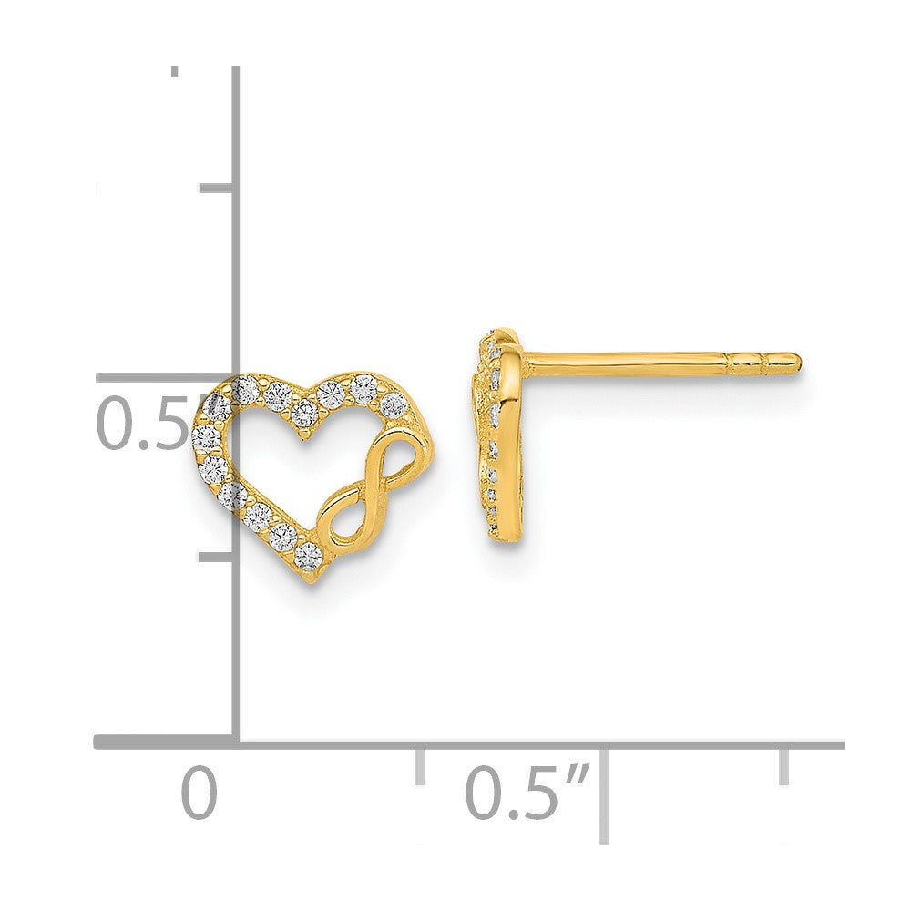 Gold Polished Cut Out Heart and Infinity Sign CZ Post Earrings - Model YE2033 - Charlie & Co. Jewelry