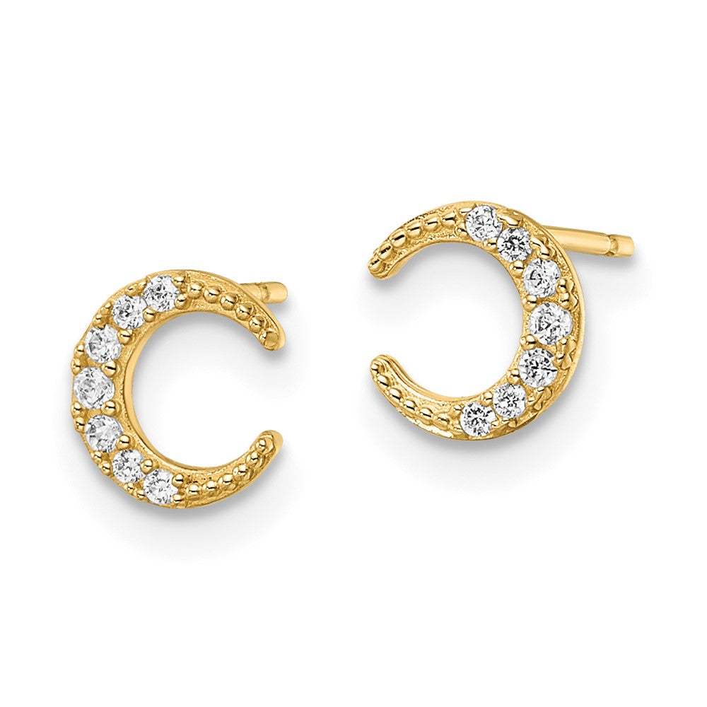 Gold CZ Moon Post Earrings - Model YE2058 - Charlie & Co. Jewelry