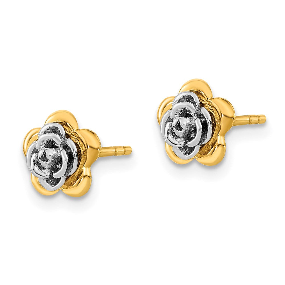 Gold Two-tone Flower Post Earrings - Model YE2081 - Charlie & Co. Jewelry