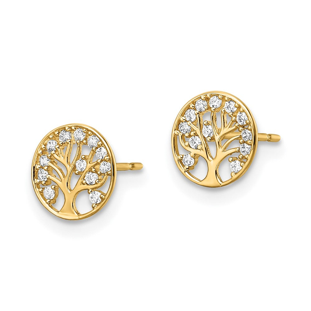 Gold CZ Tree of Life Post Earrings - Model YE2094 - Charlie & Co. Jewelry