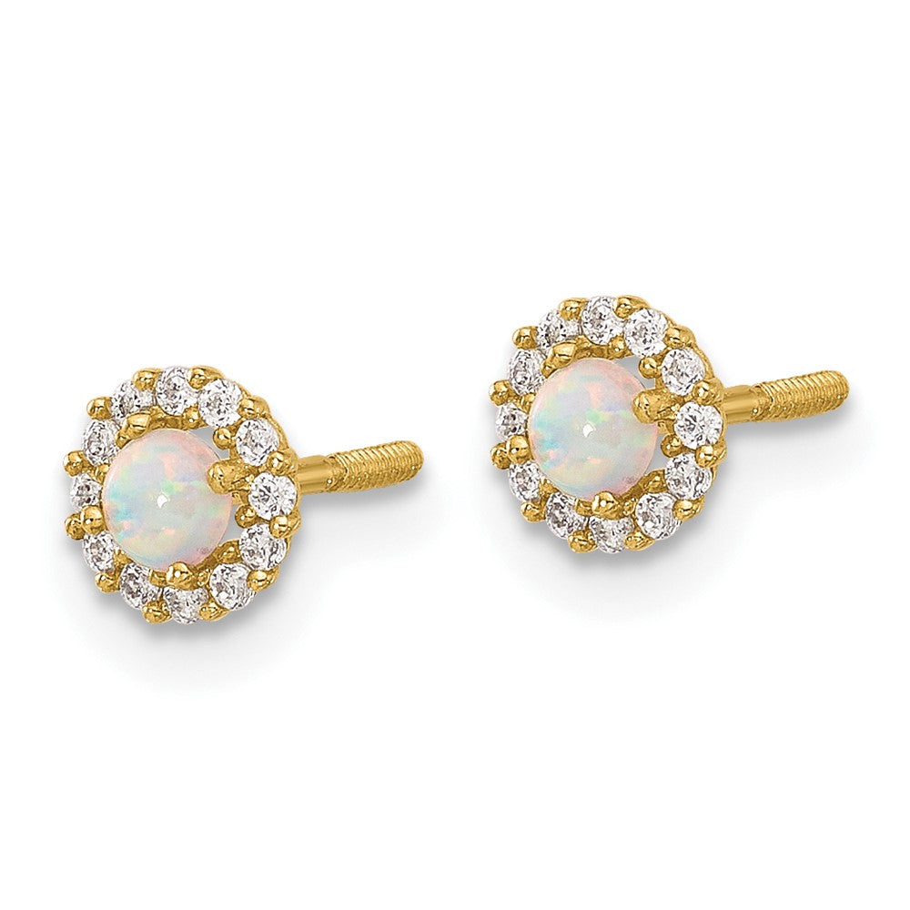 Gold Polished CZ and Created Opal Circle Screwback Post Earrings - Model YE2134 - Charlie & Co. Jewelry