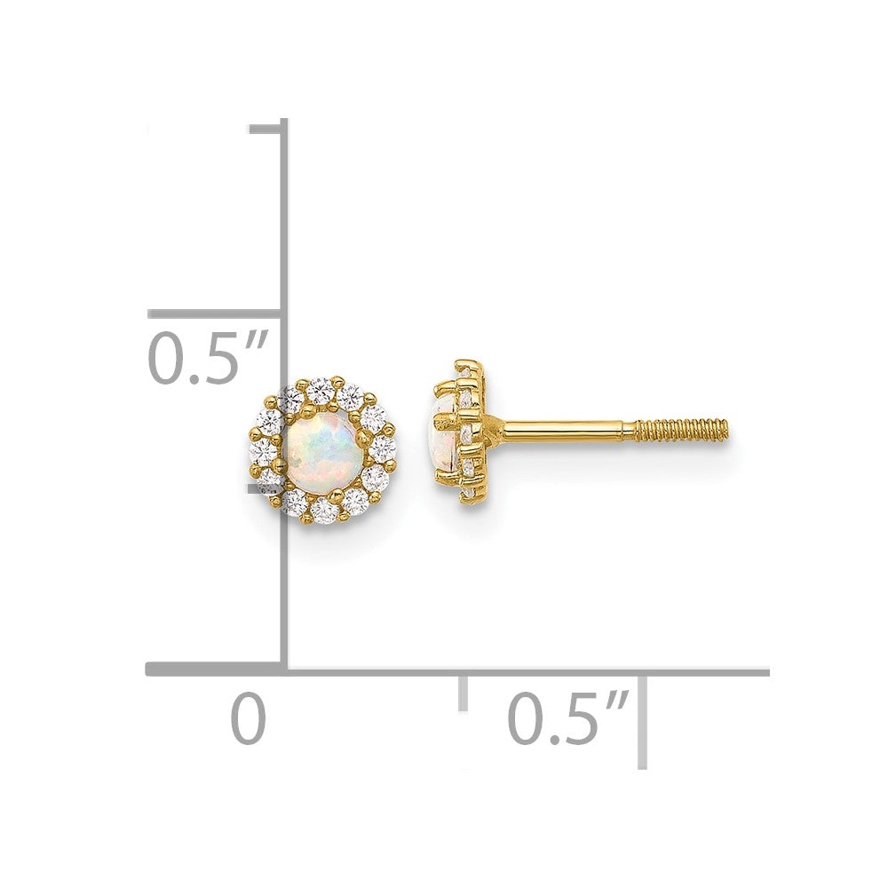 Gold Polished CZ and Created Opal Circle Screwback Post Earrings - Model YE2134 - Charlie & Co. Jewelry