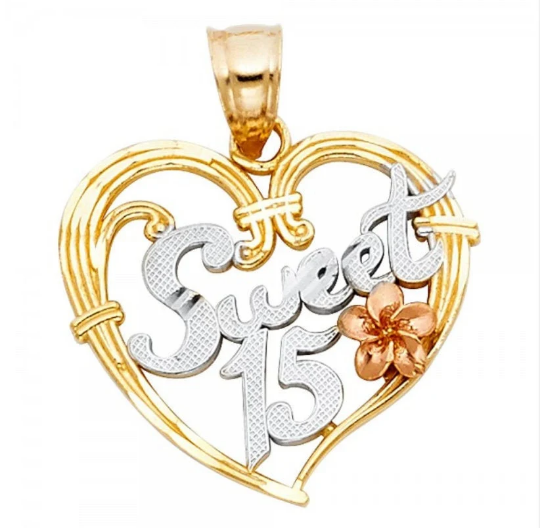 Gold 3 Colors 15 Years Heart Pendant Model-1906 - Charlie & Co. Jewelry