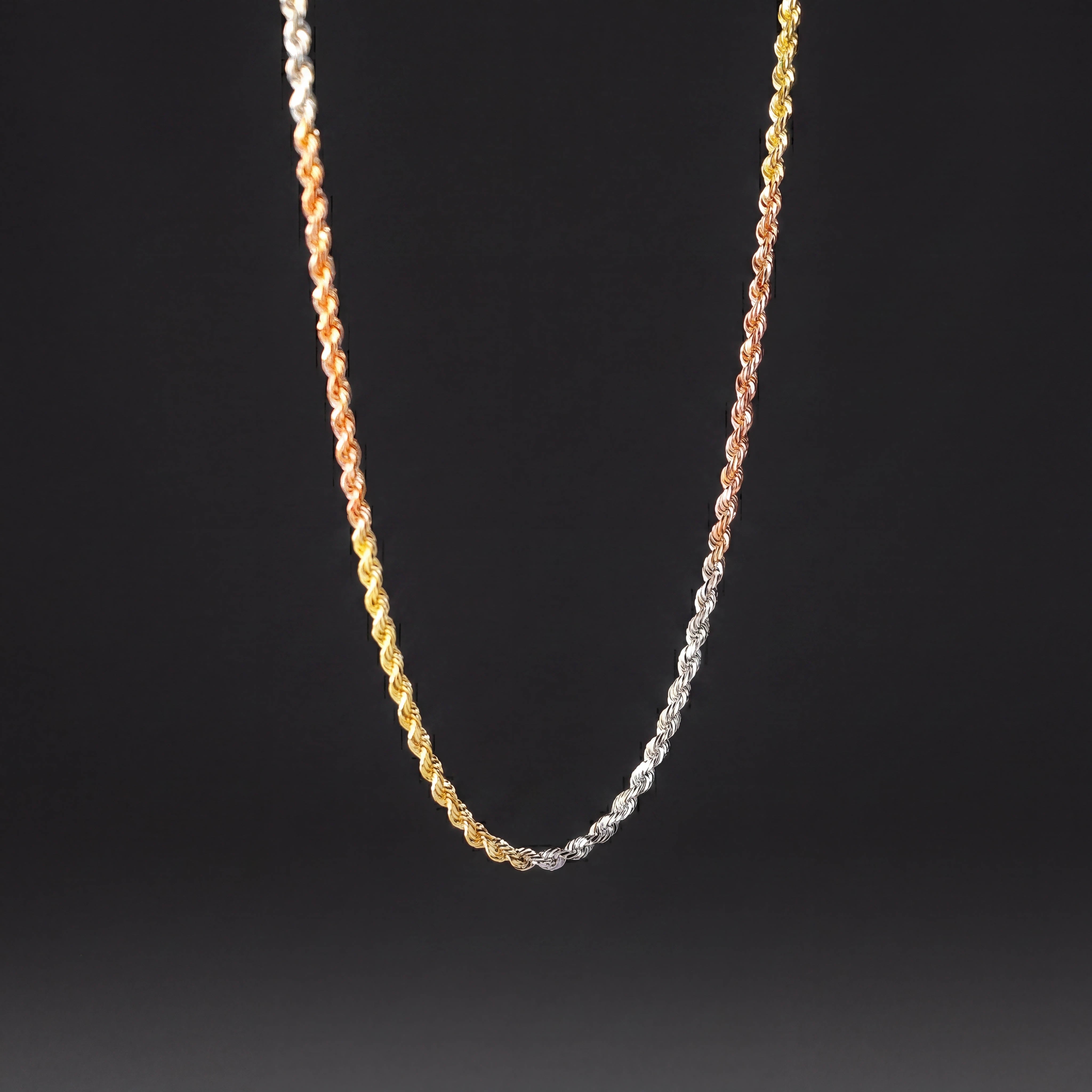 1.5mm Solid 14K Gold Tri Colors Rope Chain - Model 0392 - Charlie & Co. Jewelry