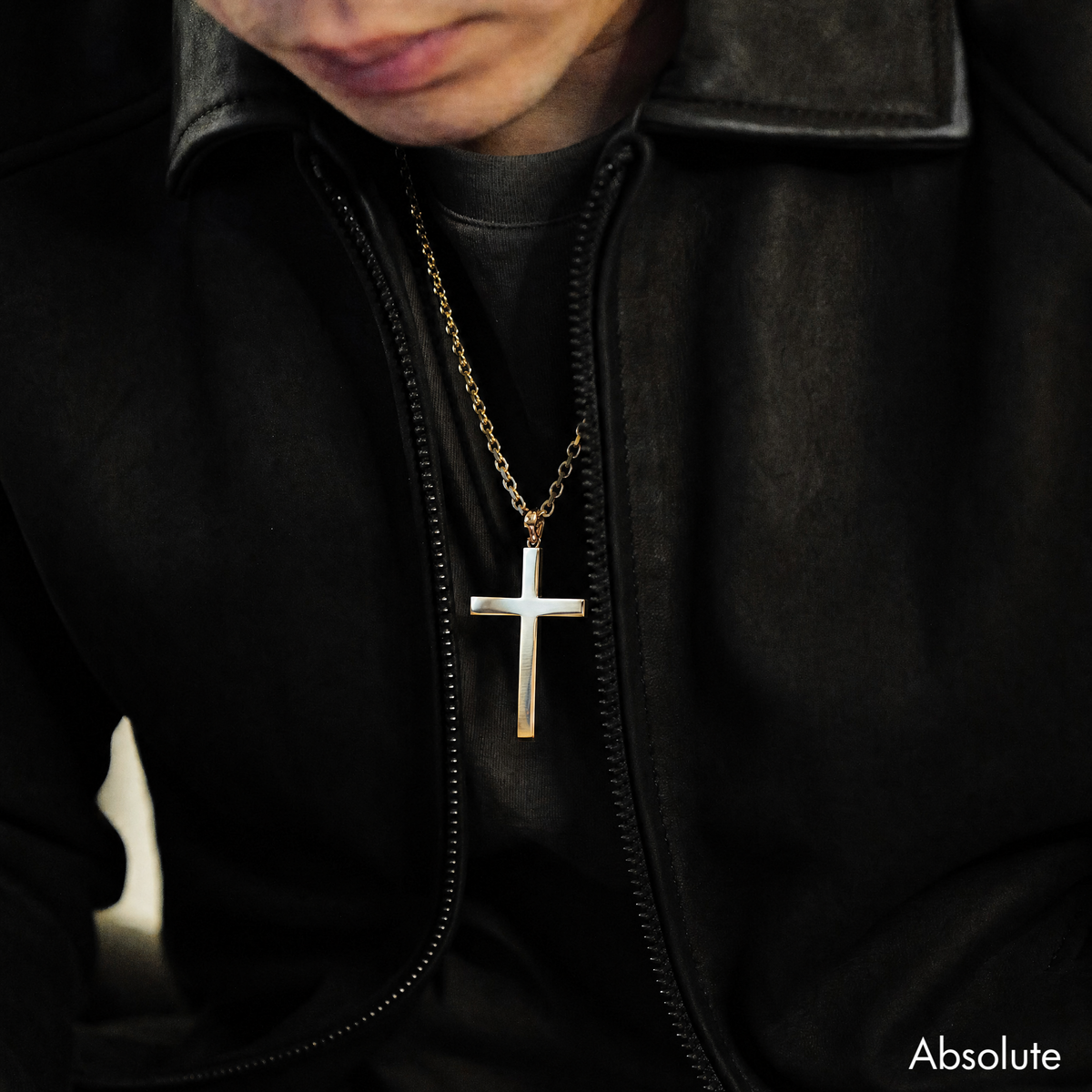 14K Gold Absolute Block Cross Pendant