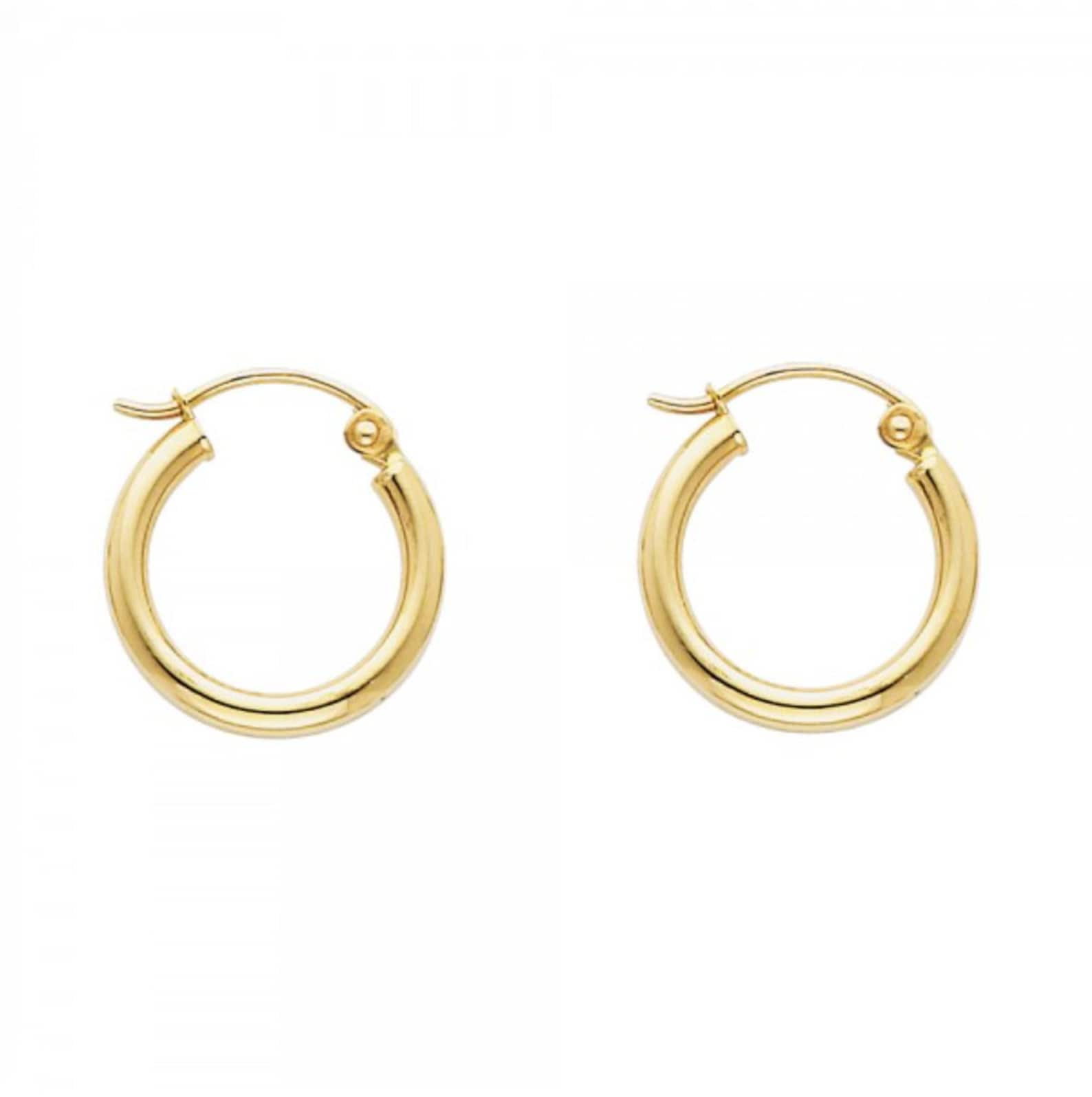 Gold Plain Huggie Hoop Earrings - 2 MM Thickness - 15 MM Wide - Charlie & Co. Jewelry