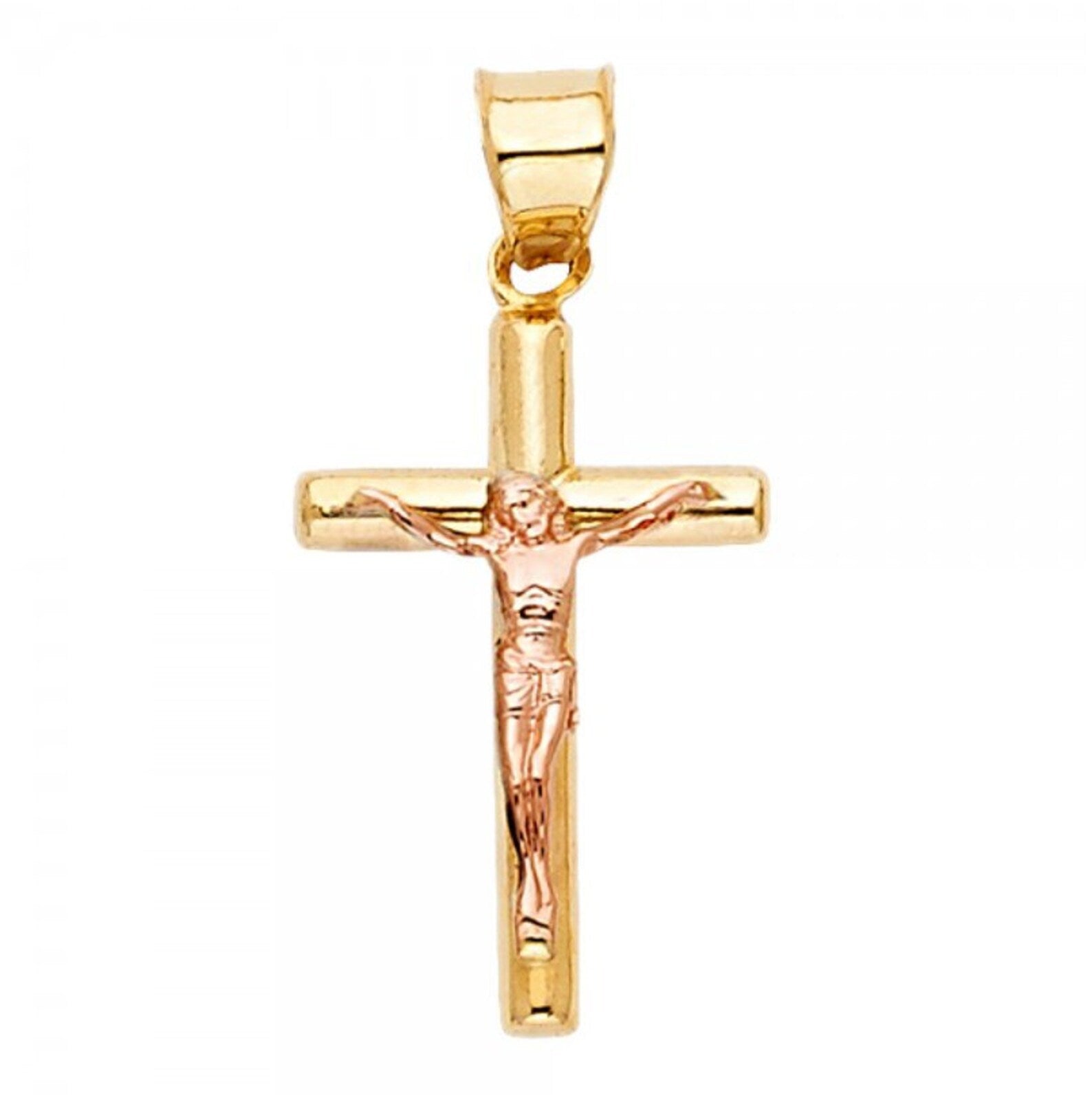Gold Two Colors Religious Crucifix Cross Pendant Model-848 - Charlie & Co. Jewelry