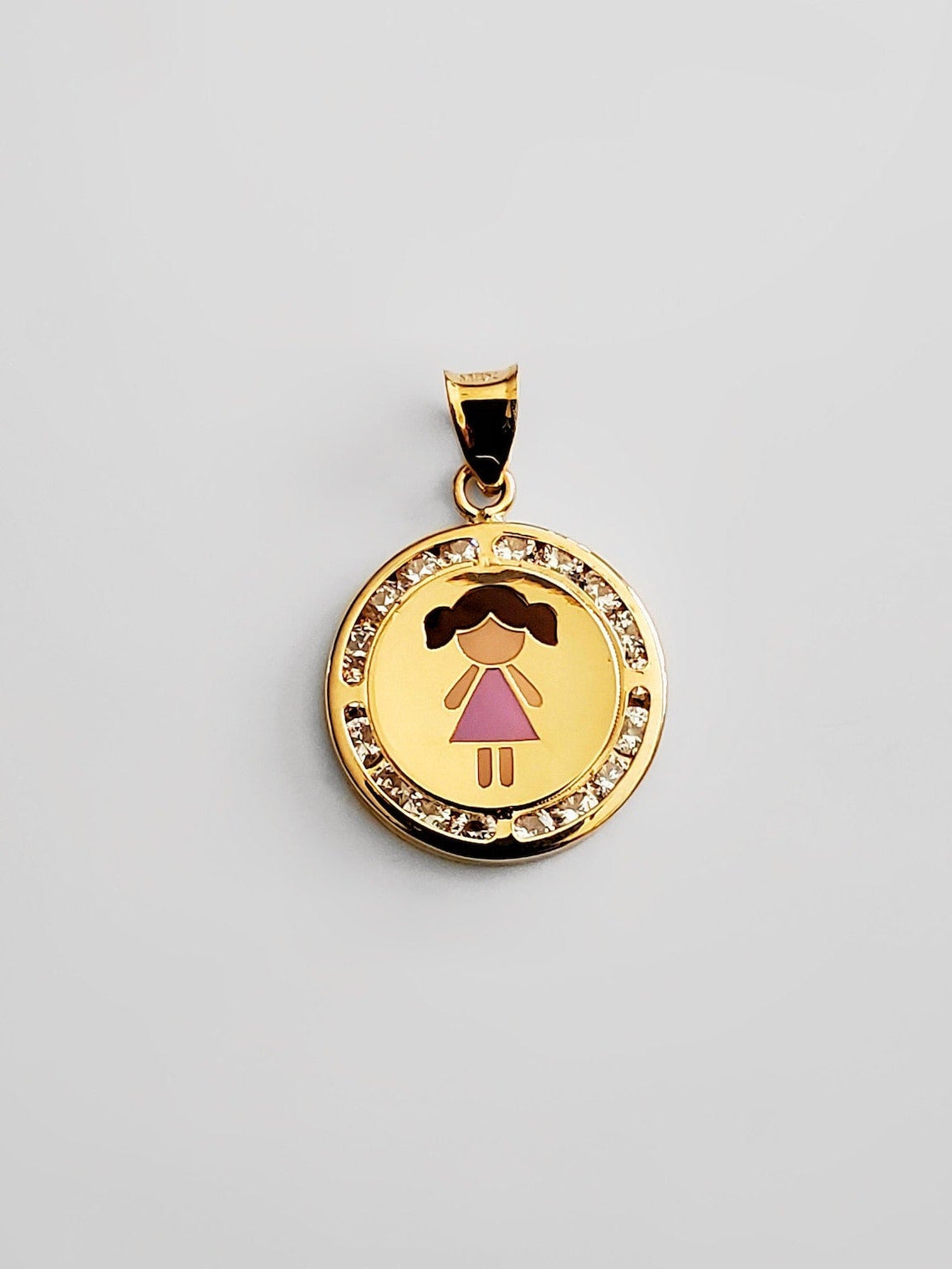 Gold CZ Enamel Girl Pendant Model-2399 - Charlie & Co. Jewelry