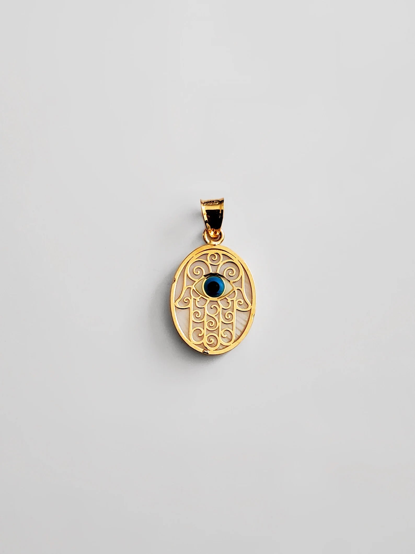 14k Real Gold Evil Eye Hamsa Oval Medal Model-2516 - Charlie & Co. Jewelry
