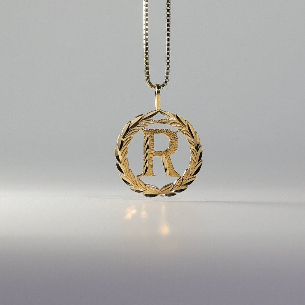 14K Gold Wreath R Initial Pendant A-Z Pendants Charlie Co