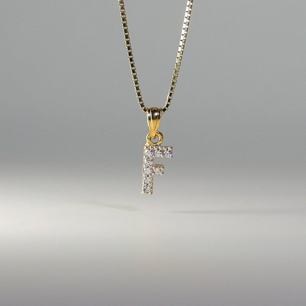 Gold Cubic Zirconia Letter F Pendant | A-Z Pendants - Charlie & Co. Jewelry