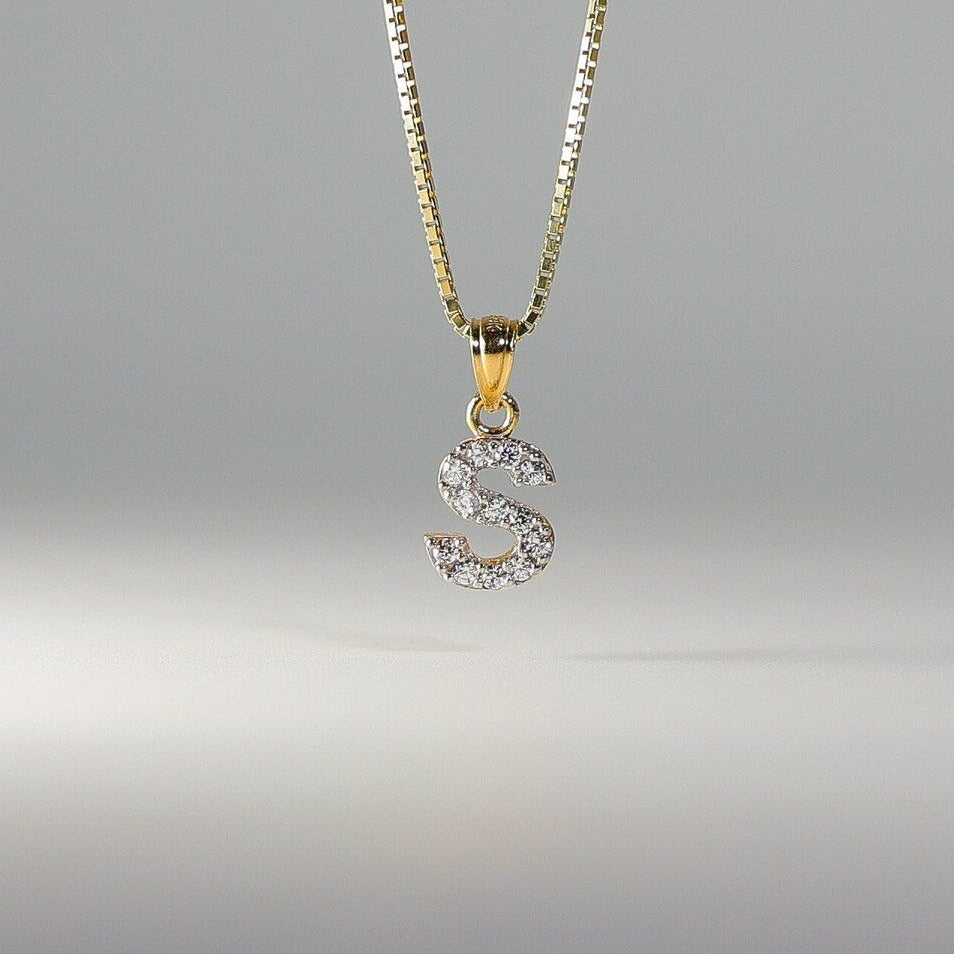 Gold Cubic Zirconia Letter S Pendant | A-Z Pendants - Charlie & Co. Jewelry