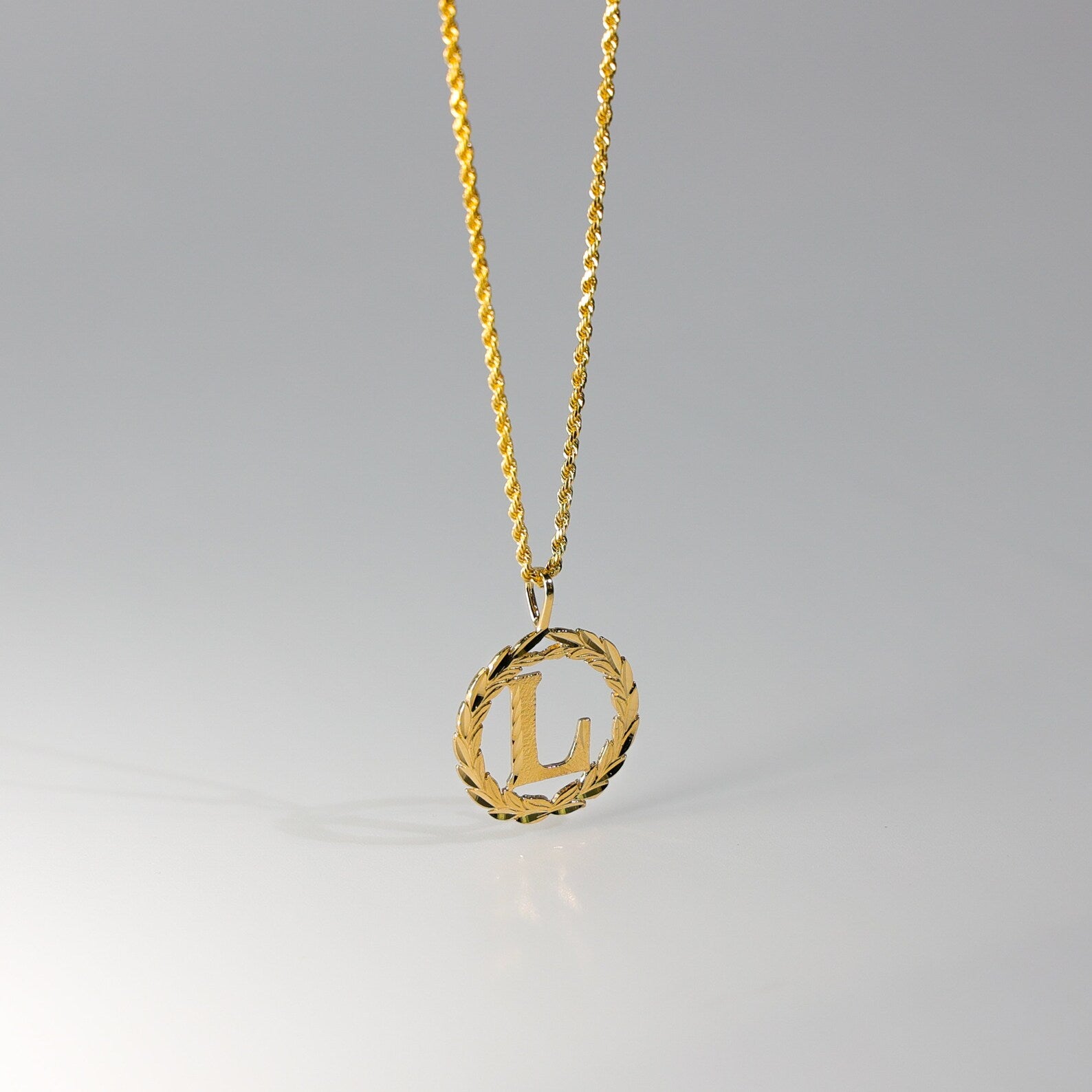 Gold Wreath L Initial Pendant | A-Z Pendants - Charlie & Co. Jewelry