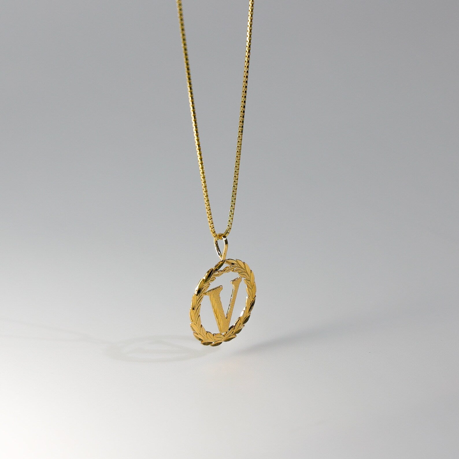 Script V Initial Necklace in 14k Yellow Gold