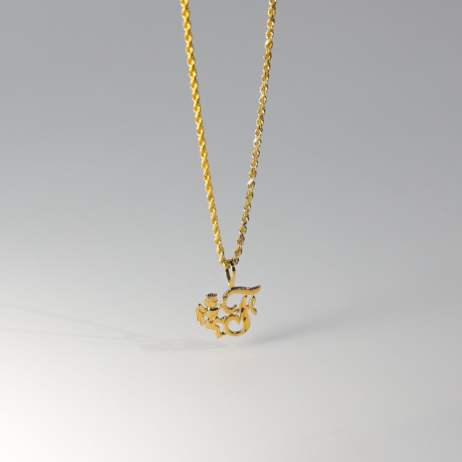 Gold Angel Letter F Pendant | A-Z Pendants - Charlie & Co. Jewelry