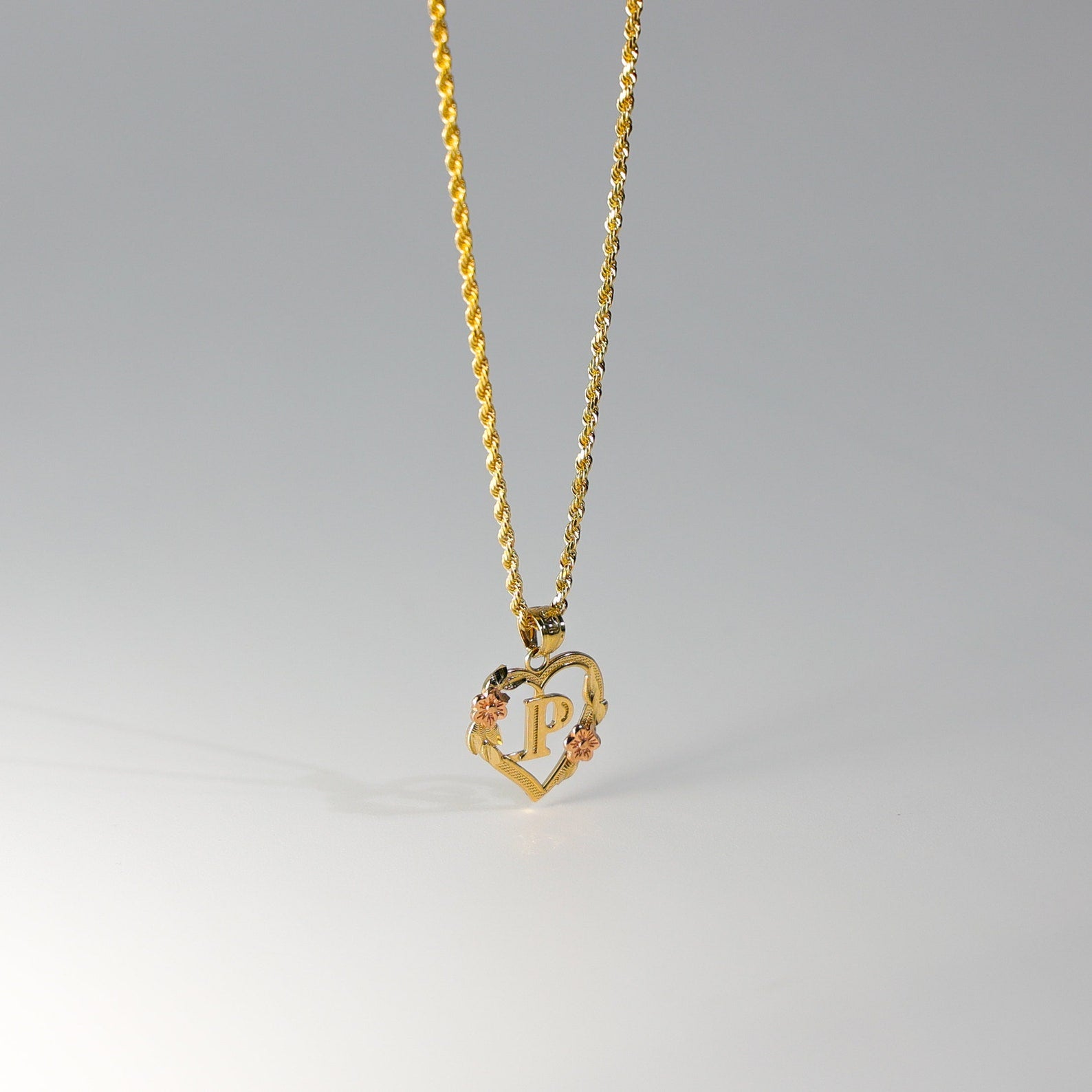 Gold Heart Initial P Pendant | A-Z Pendants - Charlie & Co. Jewelry