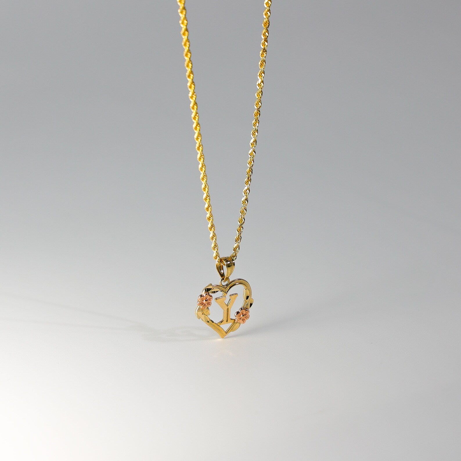Gold Heart Initial Y Pendant | A-Z Pendants - Charlie & Co. Jewelry