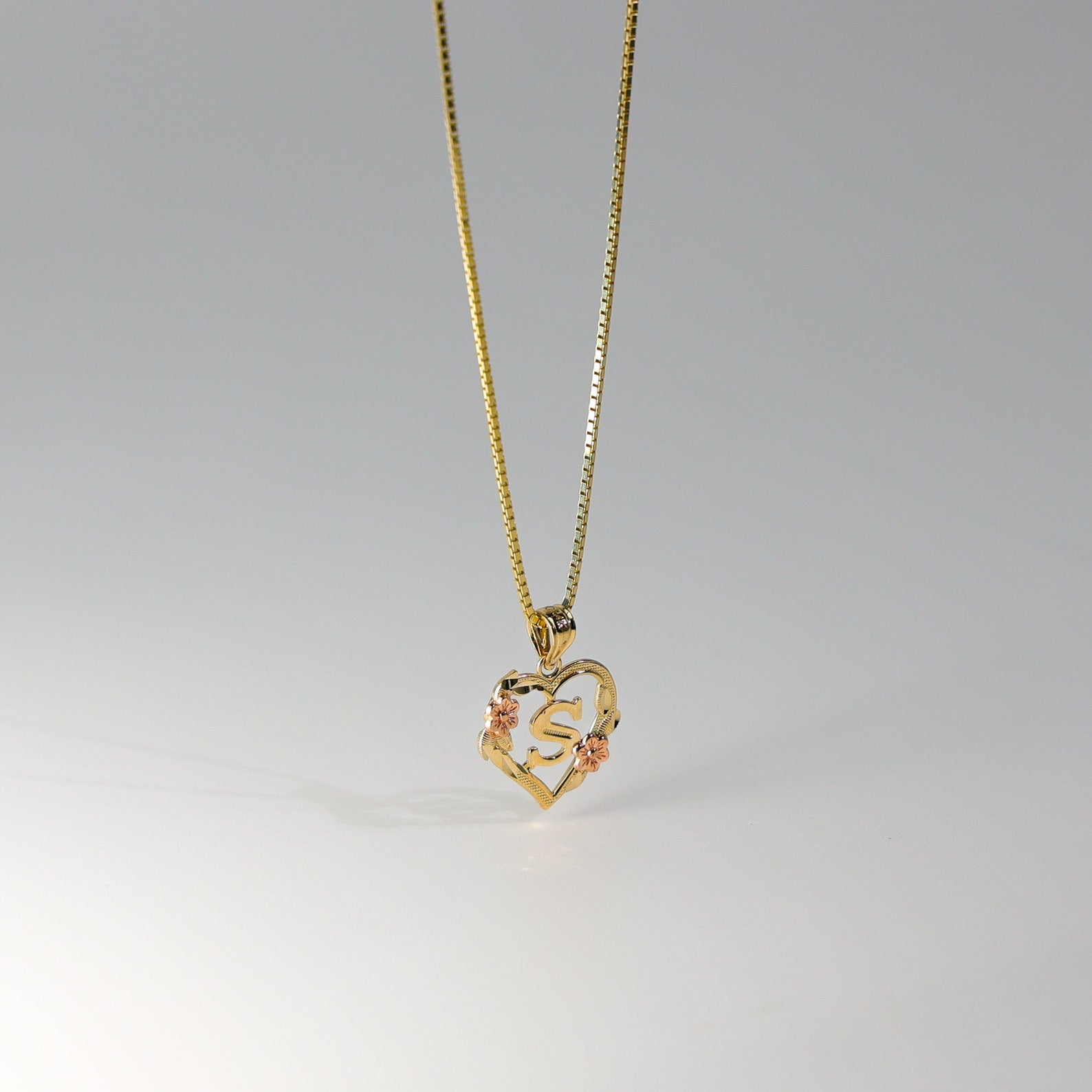 Gold Heart Initial S Pendant | A-Z Pendants - Charlie & Co. Jewelry