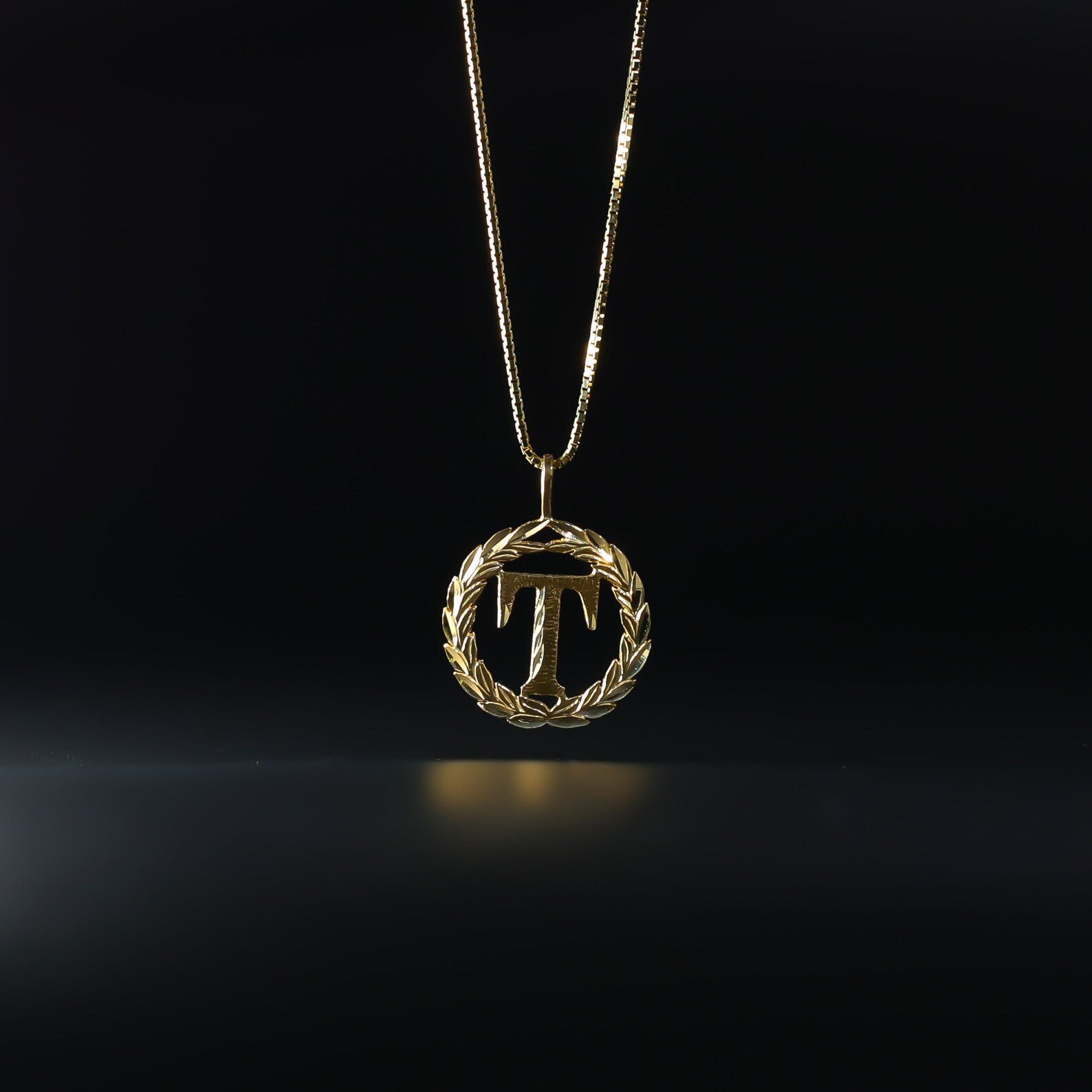 Gold Wreath T Initial Pendant | A-Z Pendants - Charlie & Co. Jewelry