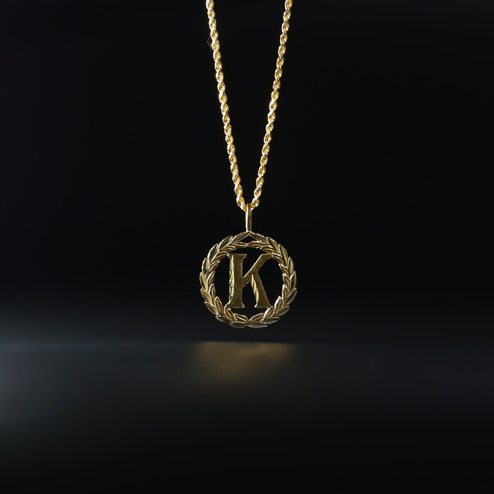 Gold Wreath K Initial Pendant | A-Z Pendants - Charlie & Co. Jewelry