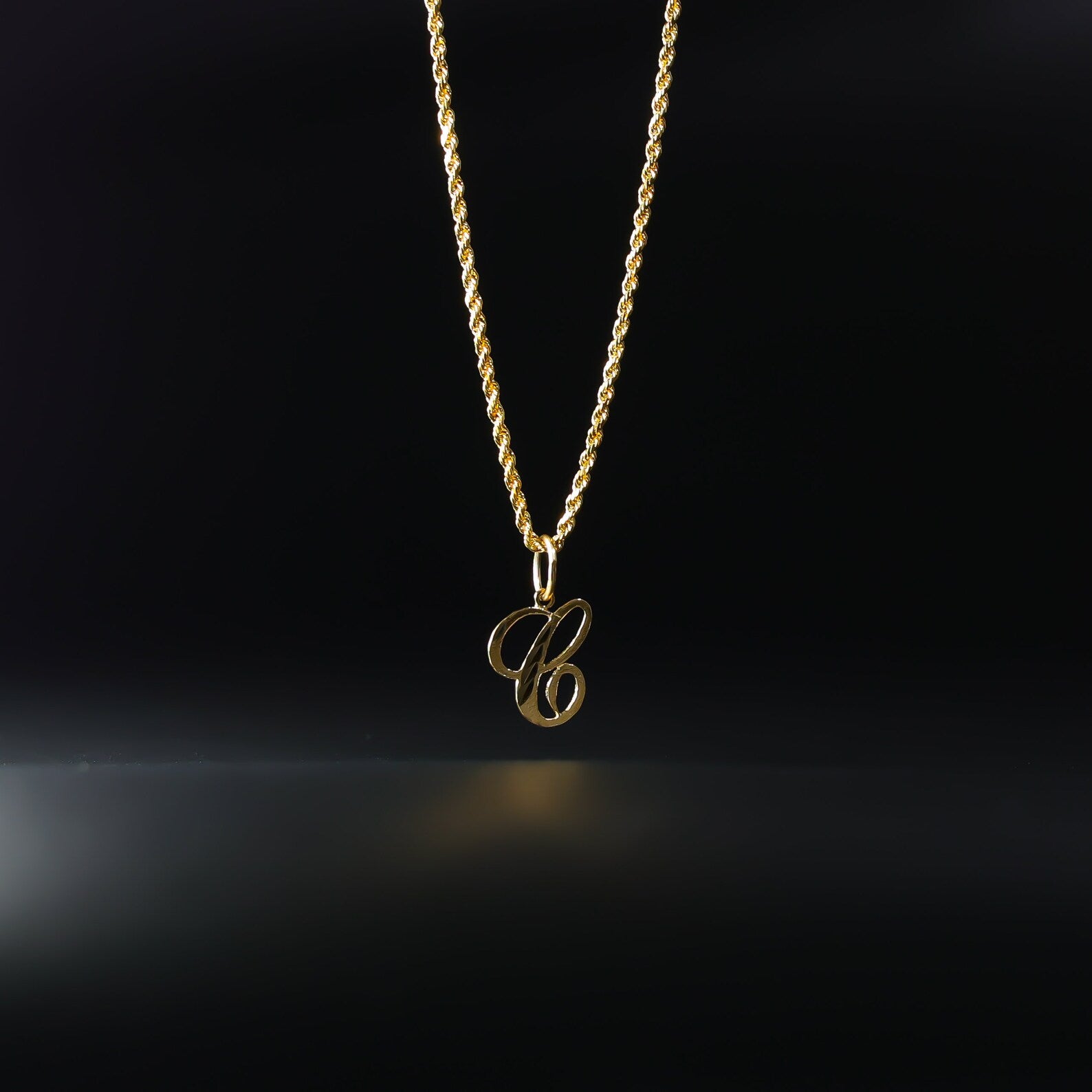Gold Calligraphy Letter C Pendant | A-Z Pendants - Charlie & Co. Jewelry