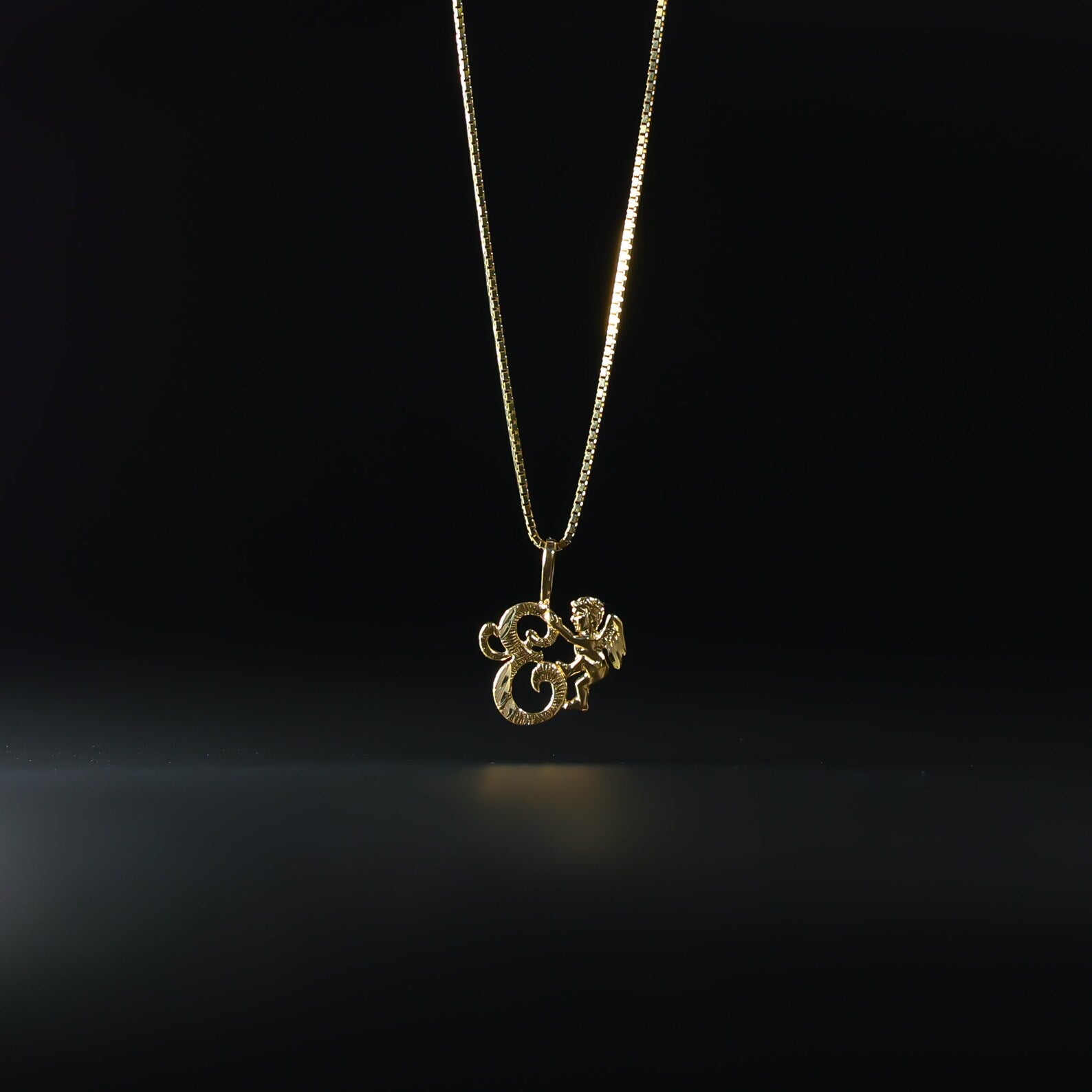 Gold Angel Letter E Pendant | A-Z Pendants - Charlie & Co. Jewelry