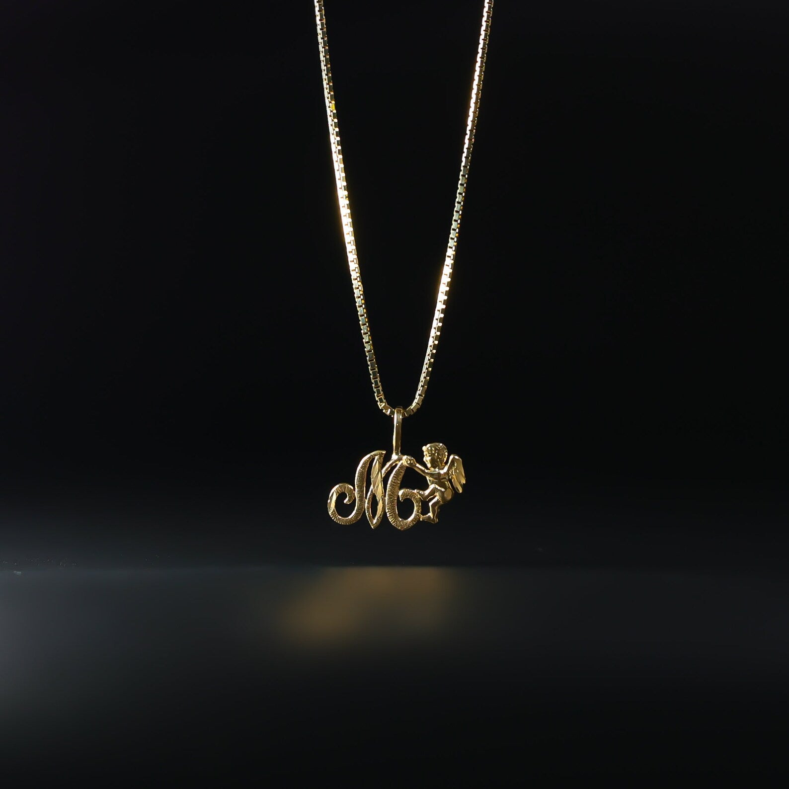 Gold Angel Letter M Pendant | A-Z Pendants - Charlie & Co. Jewelry