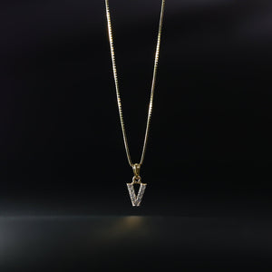 Gold Cubic Zirconia Letter V Pendant | A-Z Pendants - Charlie & Co. Jewelry