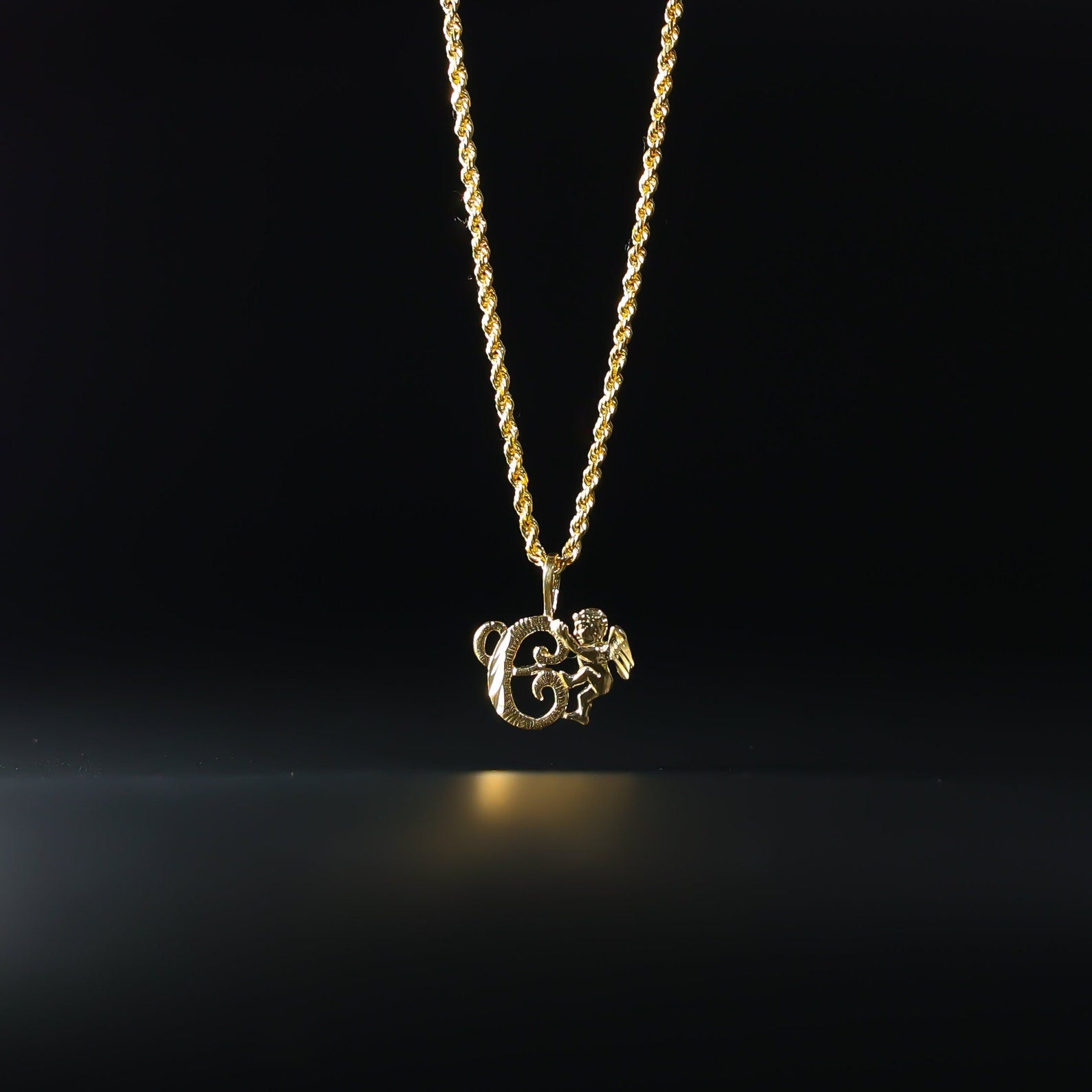 Gold Angel Letter C Pendant | A-Z Pendants - Charlie & Co. Jewelry