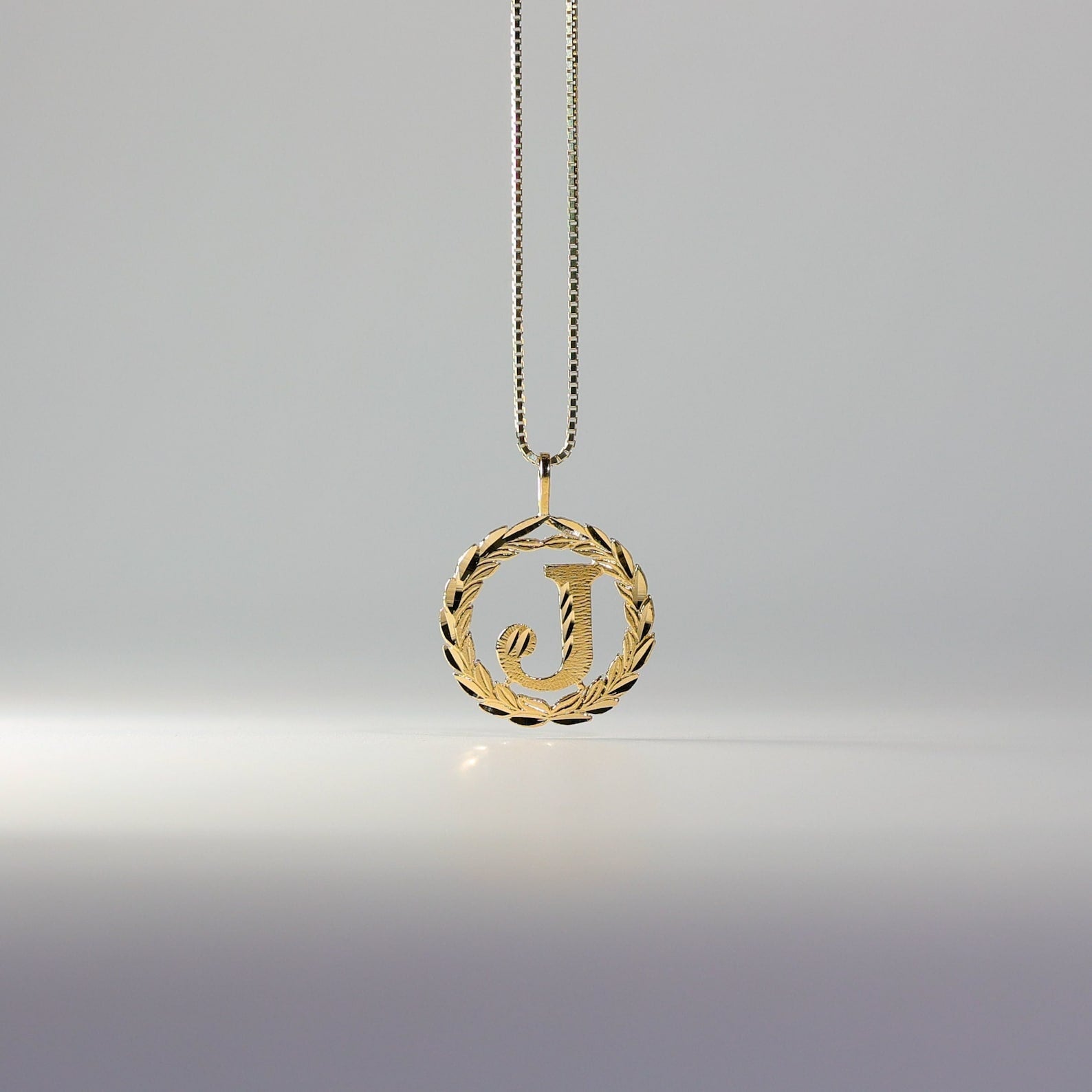 Gold Wreath J Initial Pendant | A-Z Pendants - Charlie & Co. Jewelry