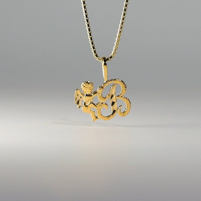 Gold Angel Letter B Pendant | A-Z Pendants - Charlie & Co. Jewelry
