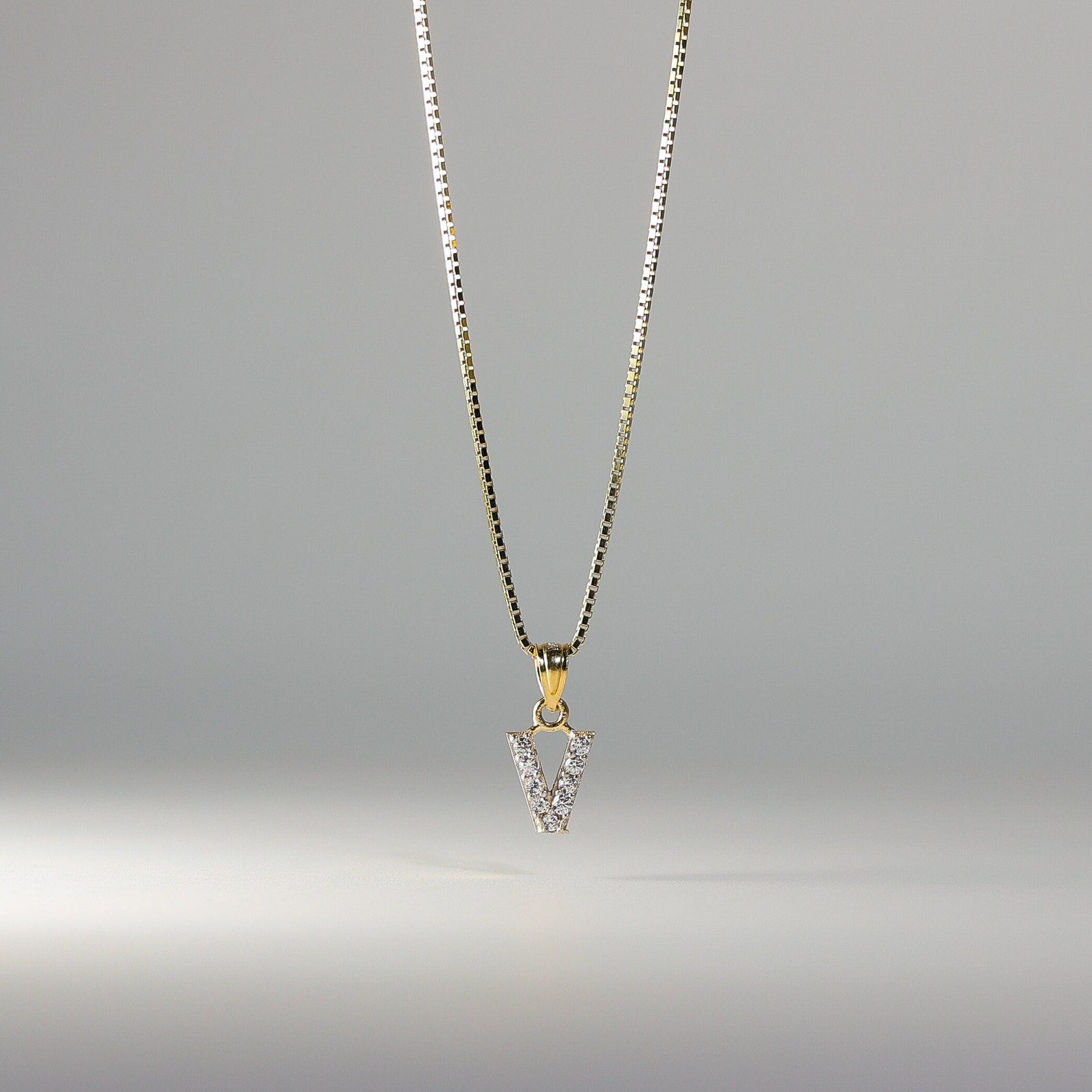 Gold Cubic Zirconia Letter V Pendant | A-Z Pendants - Charlie & Co. Jewelry