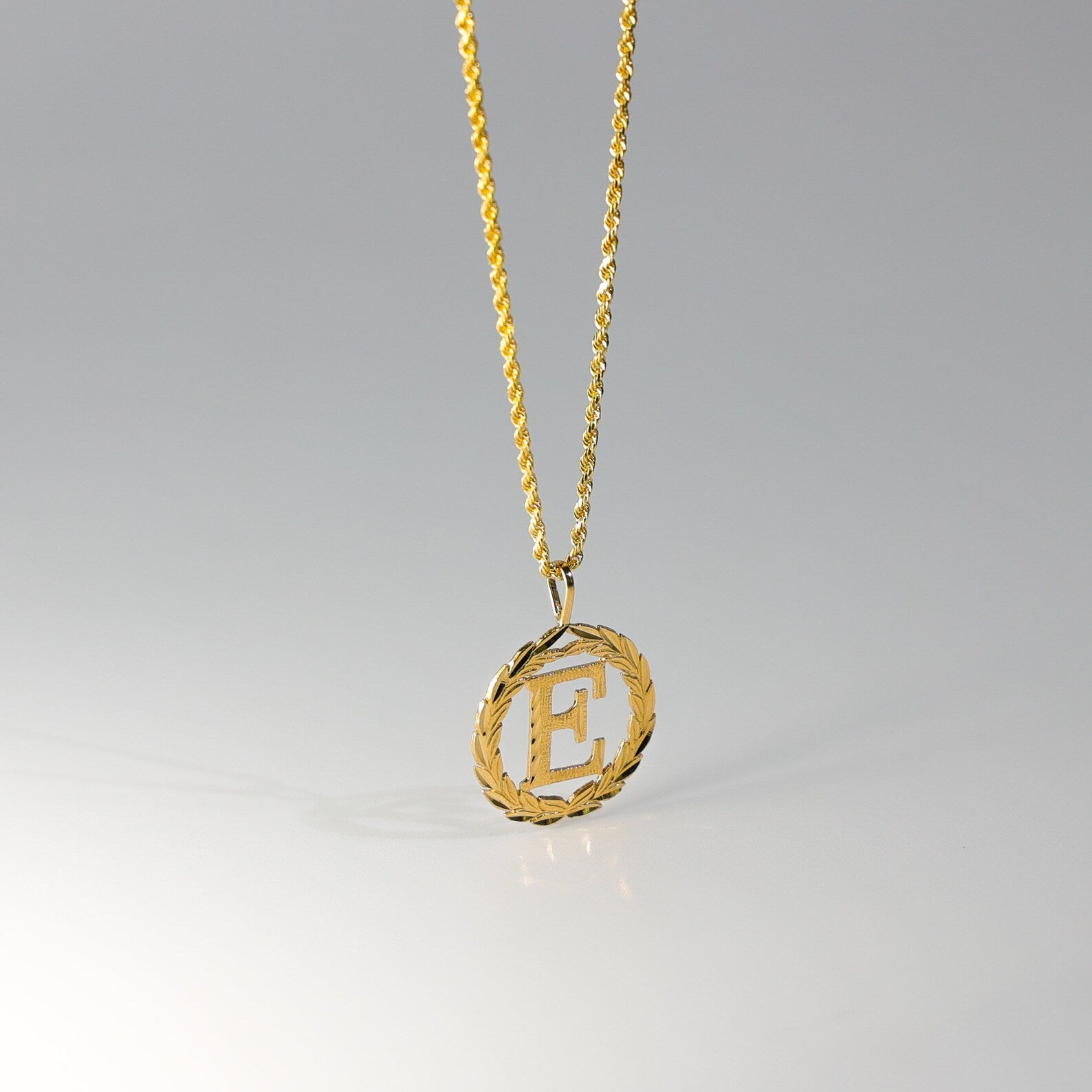 Gold Wreath E Initial Pendant | A-Z Pendants - Charlie & Co. Jewelry