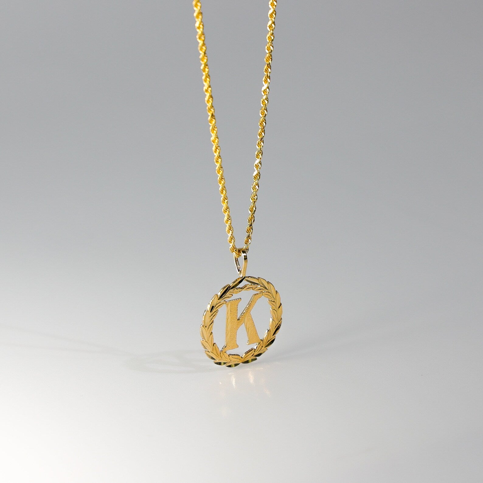 Gold Wreath K Initial Pendant | A-Z Pendants - Charlie & Co. Jewelry